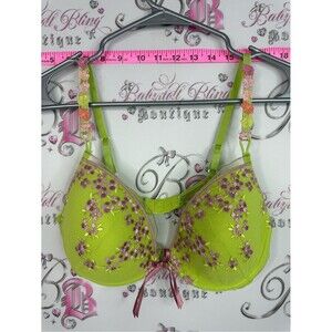 Bra embroidery flowers bow ribbon Lime Green Floral Embroidered Bra